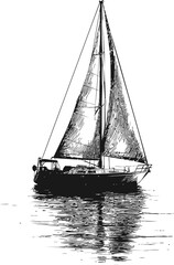 Fototapeta premium Sketch of a sailing yacht with detailed lines on calm waters. Vector illustration