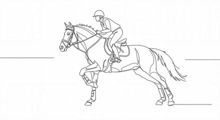 Obraz premium Equestrian rider on a galloping horse in a minimalist outline style