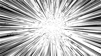 Dynamic black and white radial speed lines converging towards the center. Vector illustration