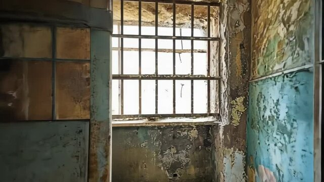 Abandoned prison cell, decaying interior
