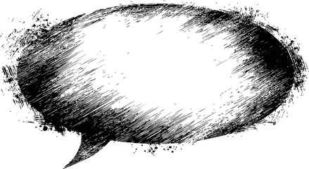 Grungy black paintbrush speech bubble with textured edges and rough style. Vector illustration