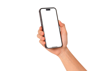 Hand showing smartphone with blank screen isolated.