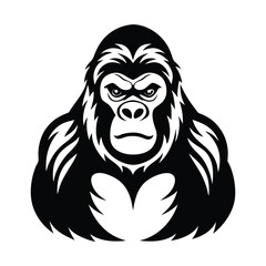 Silhouette of a gorilla black and white vector clipart