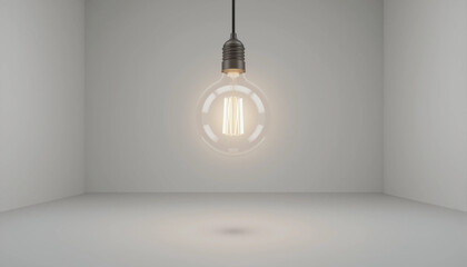 Illuminating the Void: An incandescent light bulb illuminates an empty space, casting a warm glow that emphasizes the contrast between light and shadow, sparking creativity and conceptual exploration.