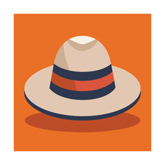 Stylish fedora hat illustration on orange background depicting summer fashion and travel concepts