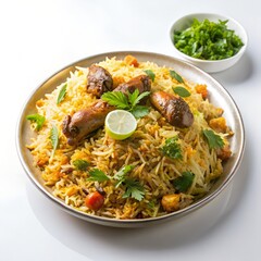 Biryani Served on Plate with White Background
