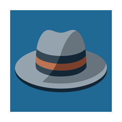 Stylish fedora hat illustration depicting fashion accessory or classic icon on a blue background