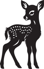 Baby Deer Black Silhouette Vector, Cute Woodland Animal Clipart & Nature Design