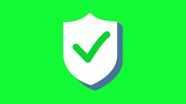 4K Animated Security Shield with Tick Mark Verification, Protection & Approval Symbol for Cybersecurity & Trust Footage, Green Screen Chroma Key