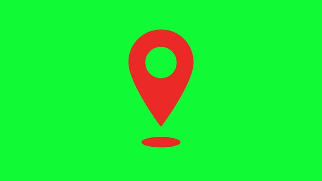 4K Animated Location Pin & Map Marker Icon GPS Destination & Place Pointer for Navigation and Travel Footage, Green Screen Chroma Key