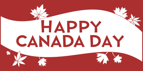 Patriotic Vector Illustration Stylish Happy Canada Day graphic with a bold red background, white maple leaf, and festive typography. Ideal for digital and print marketing