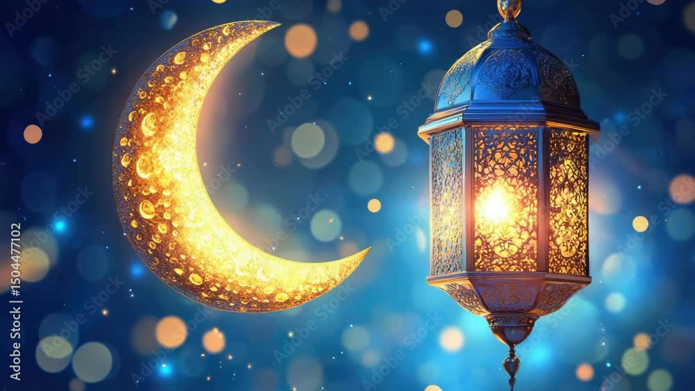 Poster a lantern with a crescent moon hanging from it