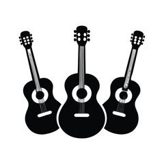 Naklejka premium Silhouette of guitars, Set of black and white acoustic guitars