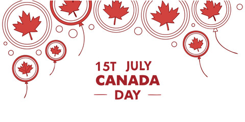 Canada Day Celebration Vector Art Festive illustration featuring red maple leaves and balloons. Perfect for July 1st promotions, patriotic designs, and Canadian-themed projects.