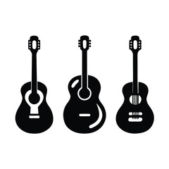 Obraz premium Silhouette of guitars, Set of black and white acoustic guitars