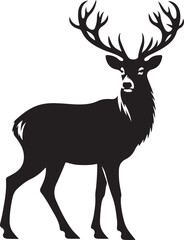 Deer Black Silhouette Vector, Majestic Wildlife Clipart & Forest Animal Design