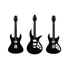 Obraz premium Silhouette of guitars, Set of black and white acoustic guitars