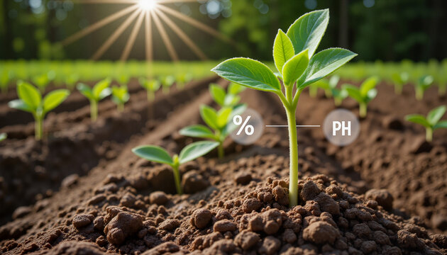 Crop sprout with augmented reality moisture and pH indicators in soil – smart farming technology