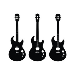 Obraz premium Silhouette of guitars, Set of black and white acoustic guitars