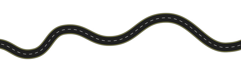 Wavy road top view, winding curves asphalt road isolated - vector