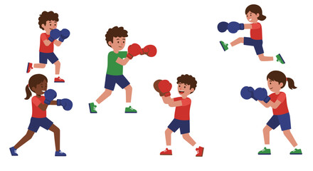 Diverse Children Practicing Boxing Poses in Action