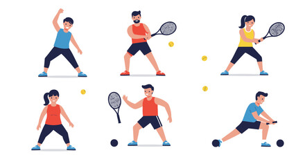 Diverse Tennis Players in Action and Warmup Poses