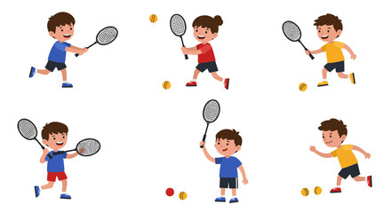 Group of Children Playing Tennis or Badminton