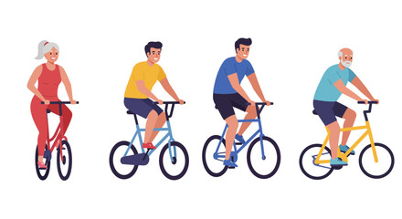 Active Seniors and Adults Enjoying a Brisk Bicycle Ride