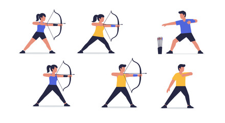 Fototapeta premium Archery Athletes in Action Diverse Poses and Focused Aim