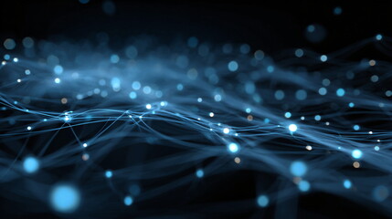 abstract tech background, glowing lines and digital nodes, deep blue and neon, high-resolution