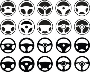 Steering wheel car icons set. Cars handle automobile driving in flat style logo for apps or websites, symbol vector.