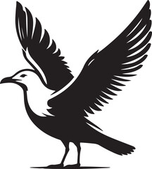 Obraz premium Gull Black Silhouette Vector, Seabird Clipart & Coastal Flying Bird Design