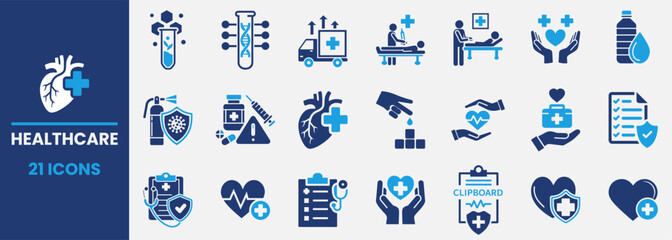 Healthcare Icons Set for Diverse Applications. This set of  healthcare icons offers a wide range of medical, health, patient icons, DNA icons, treatment icons, first aid icons, doctor, related icon.
