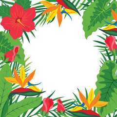 tropical leaves frame in flat style
