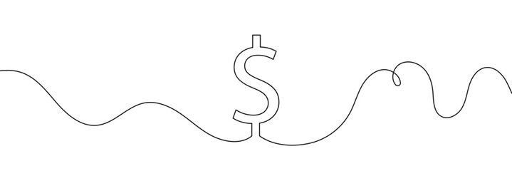Dollar logo continuous line. Continuous one line drawing dollar logo. Money, logo concept. Single line drawing, Dollar symbol isolated on white background outline vector illustration, dollar sign.