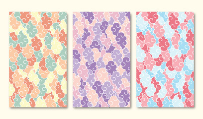 Pastel Cloud Frame Vector Illustration Set Japanese Style