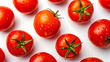 Fresh Red Tomatoes with Water Droplets on White Background A Vibrant Food Photography