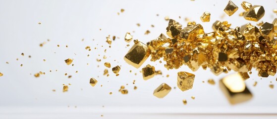 Golden particles burst on white background for luxurious design