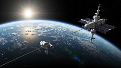 Spacecraft Docking at International Space Station in Orbit - Powered by Adobe