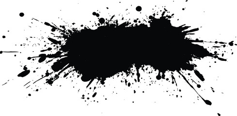 Abstract black in splash, paint, brush strokes, stain grunge isolated on white background,	