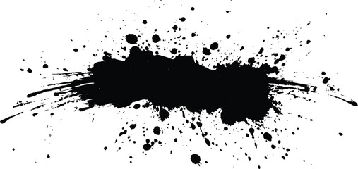 Abstract black in splash, paint, brush strokes, stain grunge isolated on white background,	