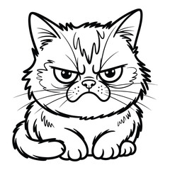 Obraz premium Grumpy cat style drawing Coloring Page, Silhouette, Vector, Illustration, Icon, Logo, White Background.