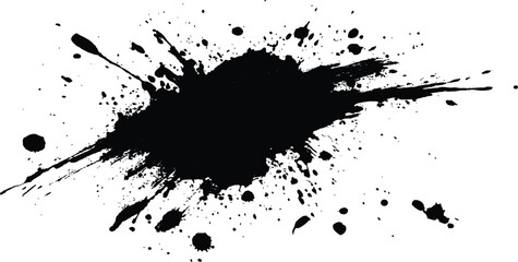 Abstract black in splash, paint, brush strokes, stain grunge isolated on white background,	