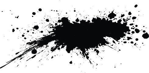 Abstract black in splash, paint, brush strokes, stain grunge isolated on white background,	