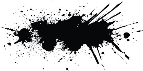 Abstract black in splash, paint, brush strokes, stain grunge isolated on white background,	
