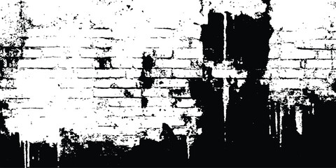Black and white Old grungy brick wall texture background. Vector black and white brick wall grange texture. Texture of a brick wall with cracks and scratches which can be used as a background