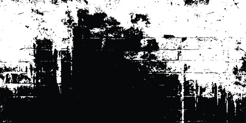 Black and white Old grungy brick wall texture background. Vector black and white brick wall grange texture. Texture of a brick wall with cracks and scratches which can be used as a background