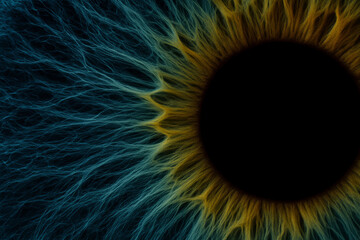 Macro close-up of a vibrant human iris, revealing mesmerizing detail and a rich color palette. Ideal for projects that seek to convey depth, mystery, individuality, or the complexity of human nature. 
