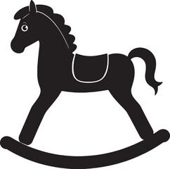  horse toy vector silhouette illustration, a running cartoon pony or wild stallion with flowing mane on a white background