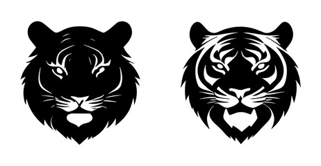 Black and white vector illustration of a tiger